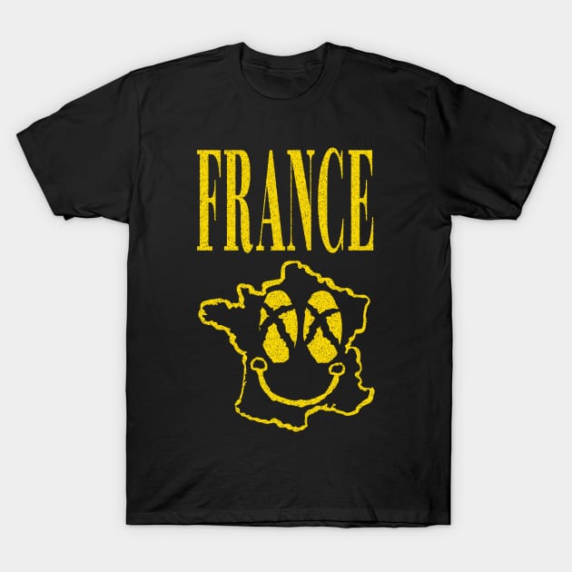 Grunge France Happy Smiling Face T-Shirt by pelagio